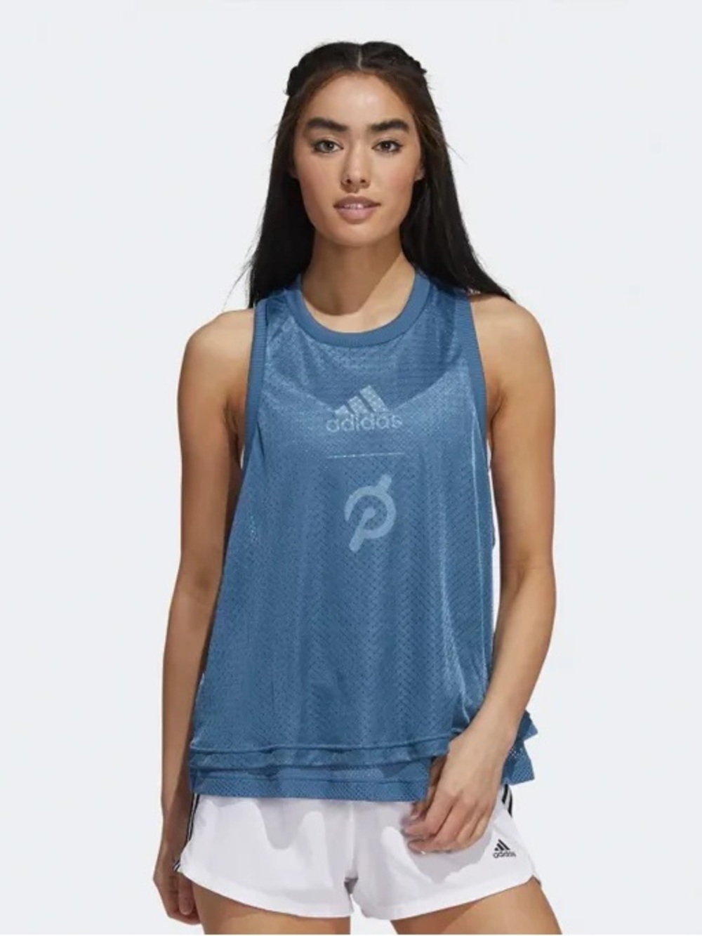 adidas x Peloton Blue Layered Mesh Racerback Tank Top - Size Small